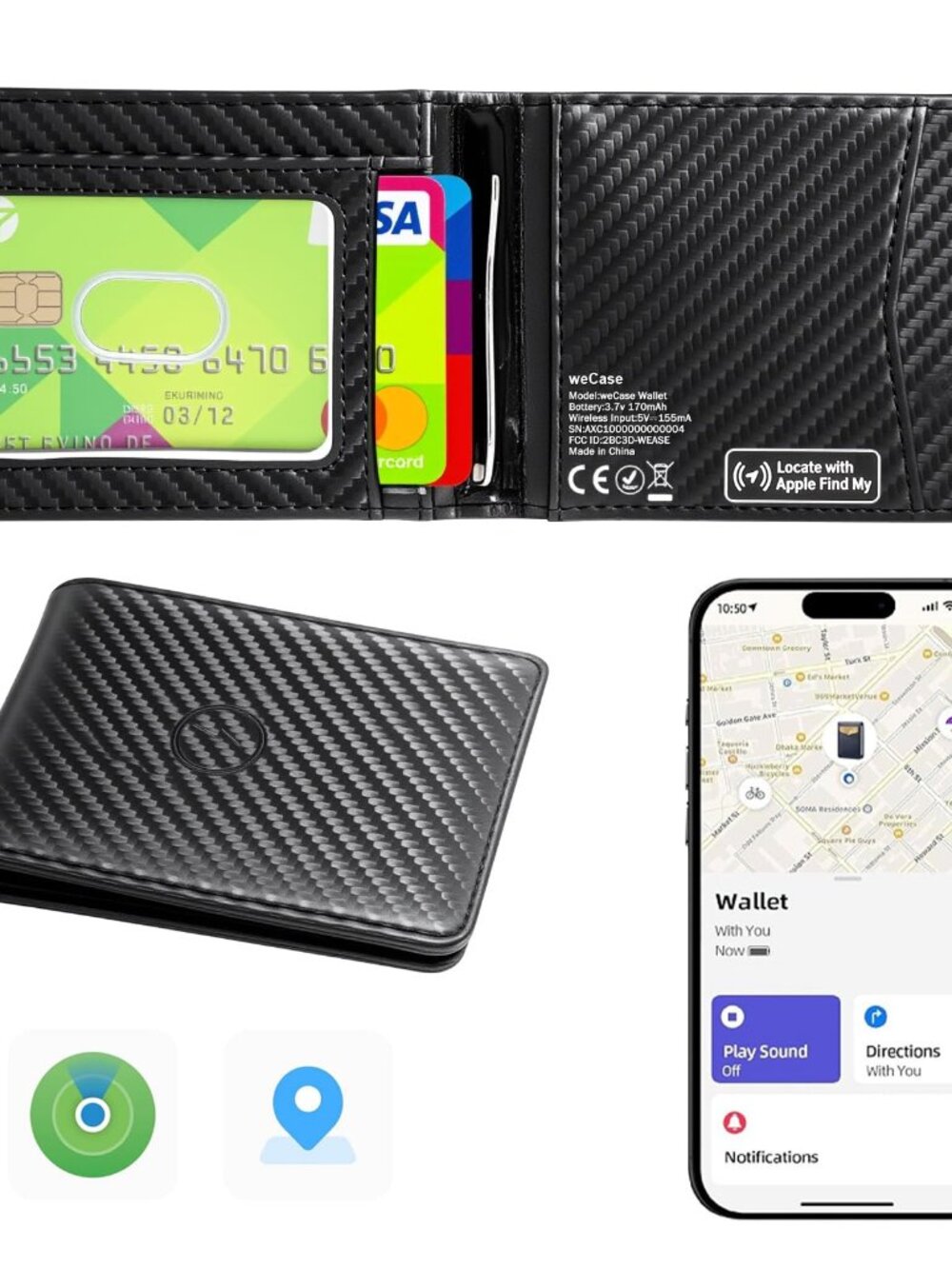 Smart Wallet for Men with Apple Find My Tracker, RFID Blocking, Wireless Recharg
